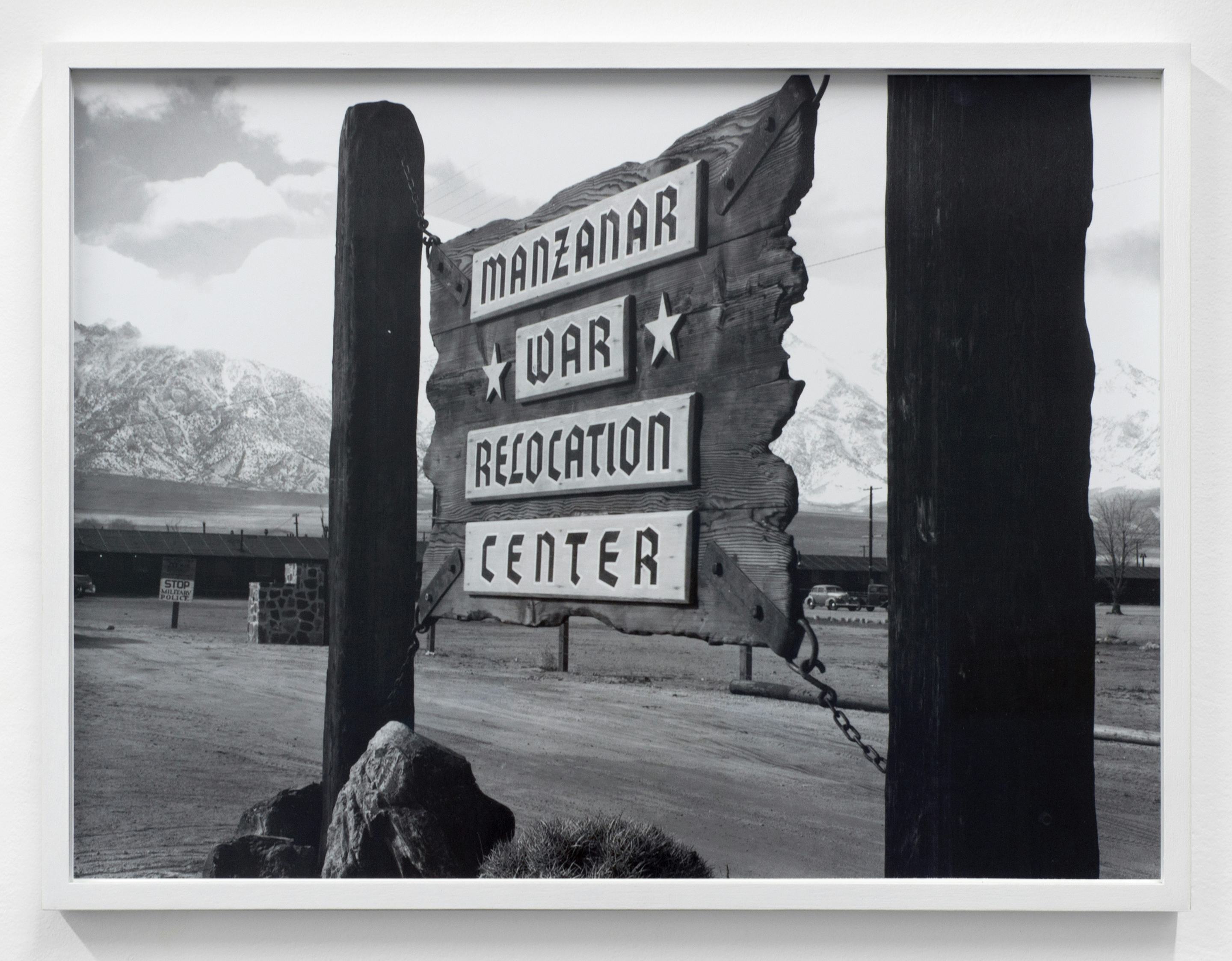 Ansel Adams, Entrance to Manzanar, 1943 (Scanned Reproduction)(Sherrie Levine After Walker Evans) (2019)
Framed archival pigment print. 

14.5h x 19.25w inches (37h x 49w cm)