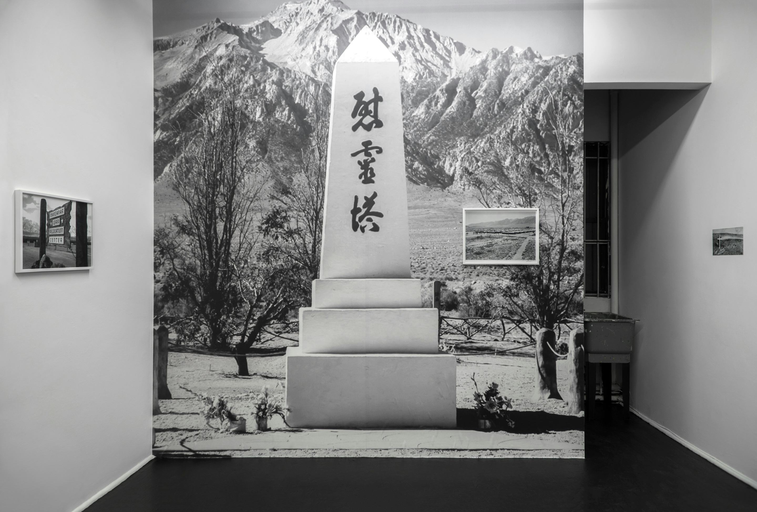 Ansel Adams, Monument in cemetery, 1943 (Scanned Reproduction)(Sherrie Levine After Walker Evans)(Proposal for a Soul Consoling Tower in Various Locations Around the World)(Soul Consoling Tower) (2019)
Fabric photo mural. 

126h x 113w inches